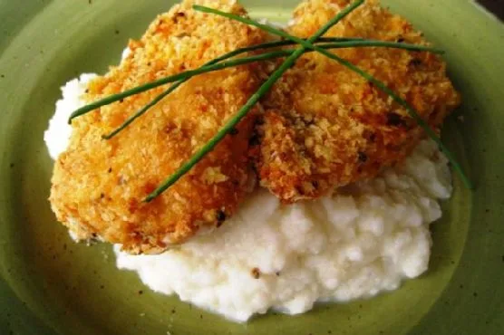 Запеченная жареная курица с пюре из цветной капусты — рецепт с фото